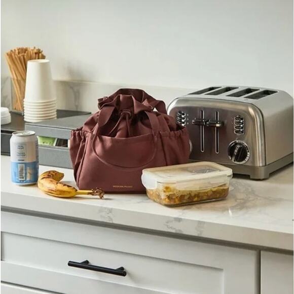 Modern Picnic NWT Dark Brown Insulated Polyester Lightweight Chic Tote Lunch Bag - Picture 4 of 13